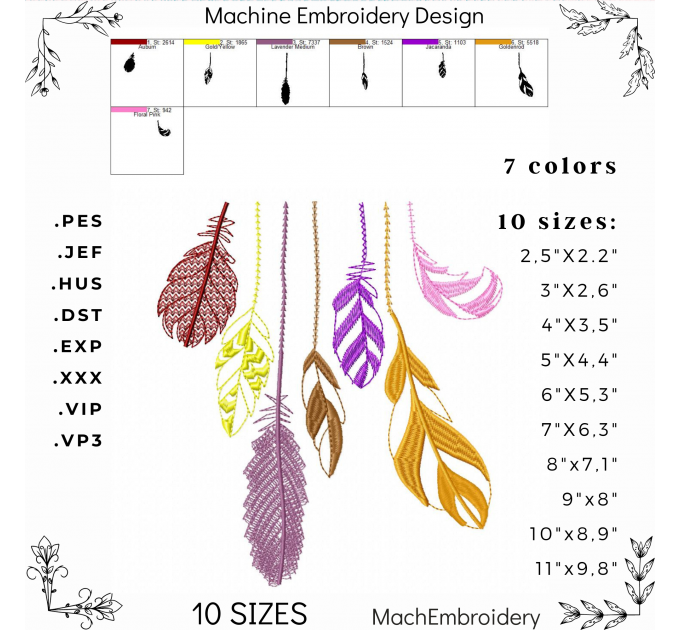 feathers machine embroidery design