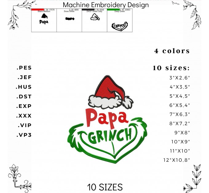 Papa Grinch embroidery design