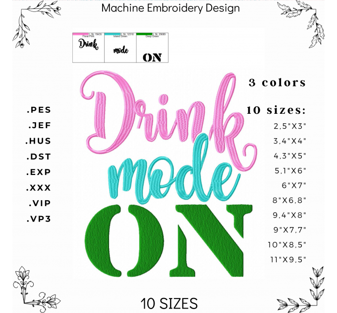 Drink  mode on machine embroidery design