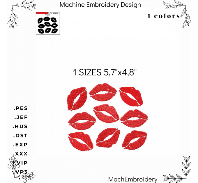 Kiss  machine embroidery  design