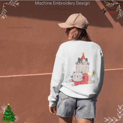 Cats Christmas. Christmas machine embroidery design,  a gift for the whole family.