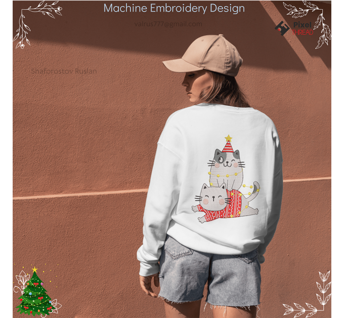 Cats Christmas. Christmas machine embroidery design,  a gift for the whole family.