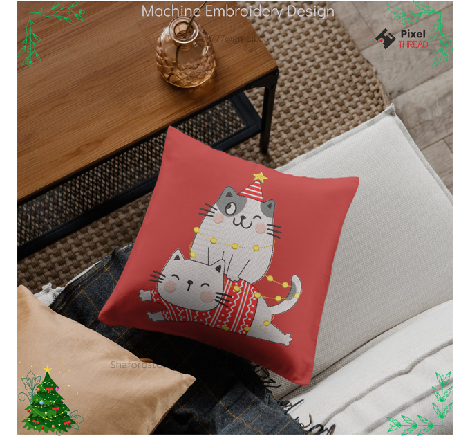 Cats Christmas. Christmas machine embroidery design,  a gift for the whole family.