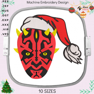 Darth Maul Merry Christmas embroidery design. Star Wars design