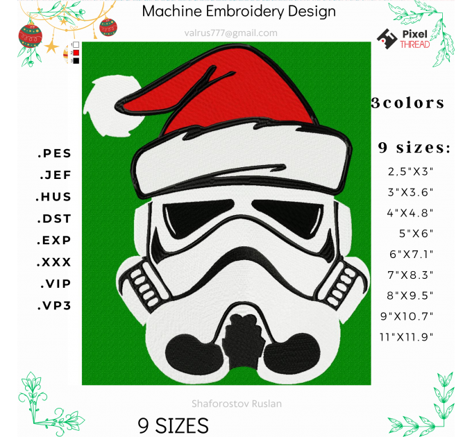 Clone Trooper Merry Christmas embroidery design. Star Wars