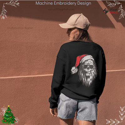 Chewbacca Merry Christmas embroidery design. Star Wars design