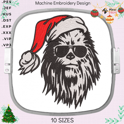 Chewbacca Merry Christmas embroidery design. Star Wars design