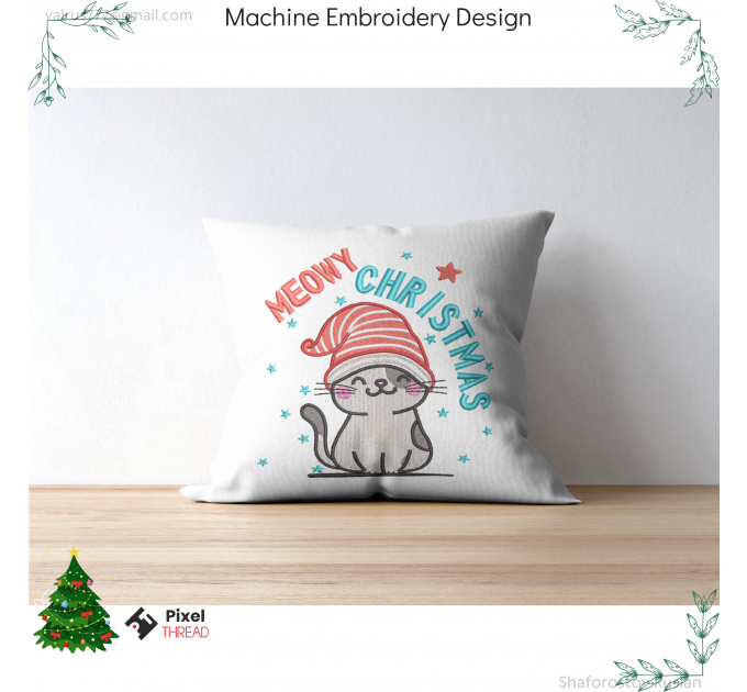 Cat Christmas Meowy Christmas machine embroidery design,  a gift for the whole family.