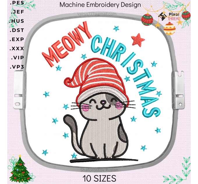 Cat Christmas Meowy Christmas machine embroidery design,  a gift for the whole family.