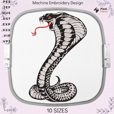 Snake machine embroidery design. Design for snake lovers, as a gift