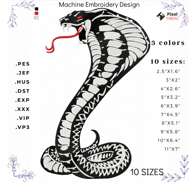 Snake machine embroidery design. Design for snake lovers, as a gift