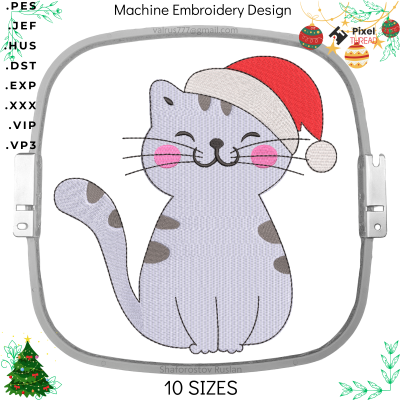 Laughing Christmas Cat machine embroidery design,  a gift for the whole family.