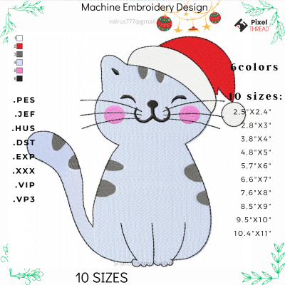 Laughing Christmas Cat machine embroidery design,  a gift for the whole family.