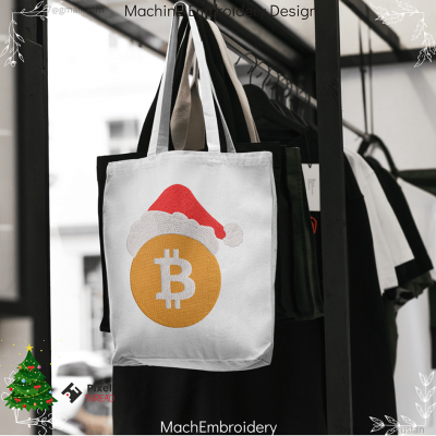 Bitcoin Christmas machine embroidery design. Сrypto lovers for a Christmas present.