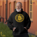 Gold Bitcoin machine embroidery design, for cryptocurrency lovers as a gift.