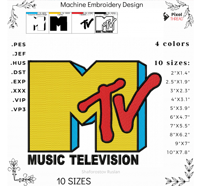 MTV Machine Embroidery Design. t-shirt design, electronic file for a gift.