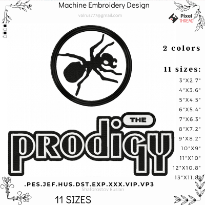 Prodigy fan. Favorite rock band Prodigy. Machine embroidery design, Gift design option for machine embroidery.