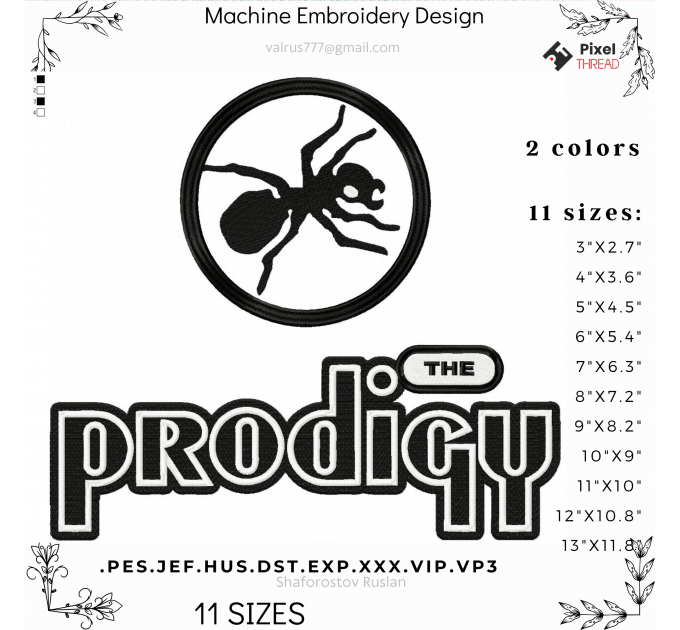 Prodigy fan. Favorite rock band Prodigy. Machine embroidery design, Gift design option for machine embroidery.