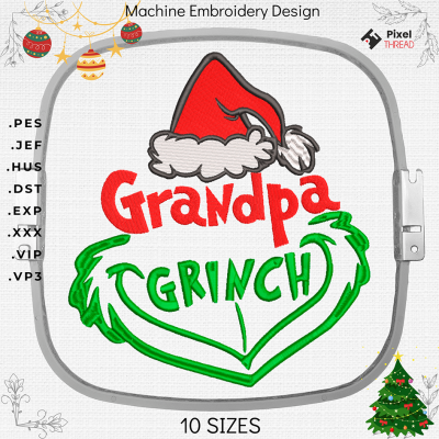 Grandpa Grinch machine embroidery design. Grandpa Grinch embroidery for a Christmas present.