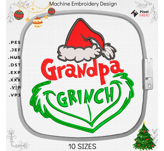 Grandpa Grinch machine embroidery design. Grandpa Grinch embroidery for a Christmas present.