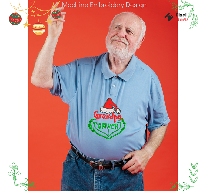 Grandpa Grinch machine embroidery design. Grandpa Grinch embroidery for a Christmas present.