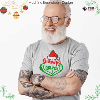 Grandpa Grinch machine embroidery design. Grandpa Grinch embroidery for a Christmas present.