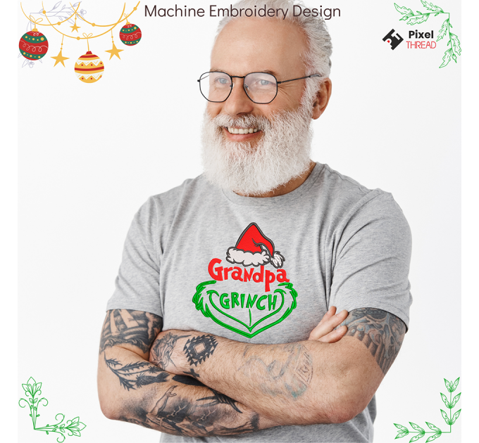 Grandpa Grinch machine embroidery design. Grandpa Grinch embroidery for a Christmas present.