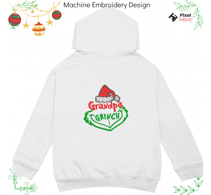 Grandpa Grinch machine embroidery design. Grandpa Grinch embroidery for a Christmas present.