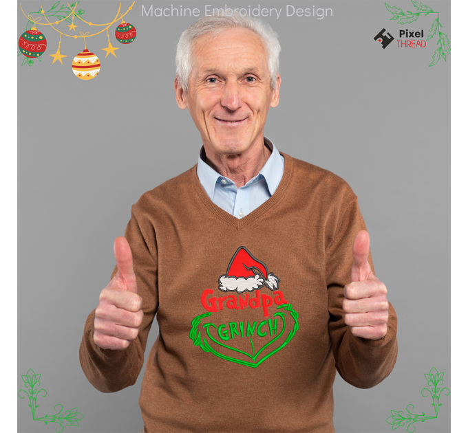 Grandpa Grinch machine embroidery design. Grandpa Grinch embroidery for a Christmas present.