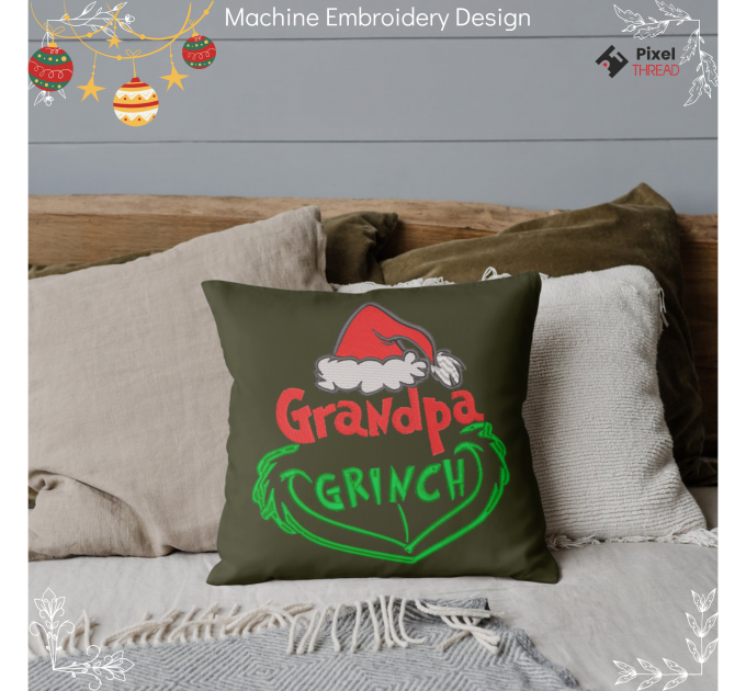 Grandpa Grinch machine embroidery design. Grandpa Grinch embroidery for a Christmas present.