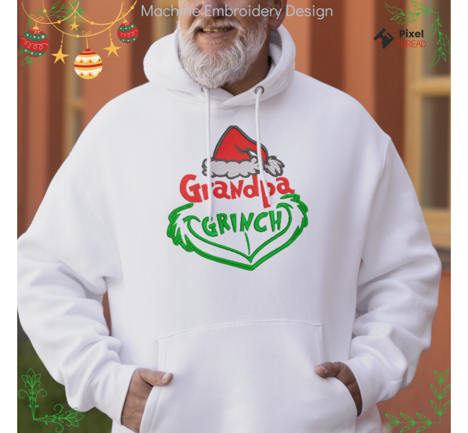 Grandpa Grinch machine embroidery design. Grandpa Grinch embroidery for a Christmas present.