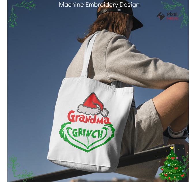 Grandma Grinch machine embroidery design. Grandma Grinch embroidery for a Christmas present.