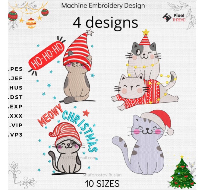 4 designs Christmas Cats machine embroidery design,  a gift for the whole family.