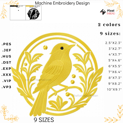 Golden Bird Machine Embroidery Design. A gift for a loved one.