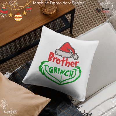 Brother Grinch machine embroidery design. Brother Grinch embroidery for a Christmas present.