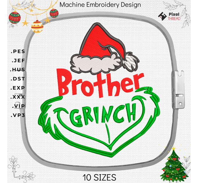 Brother Grinch machine embroidery design. Brother Grinch embroidery for a Christmas present.