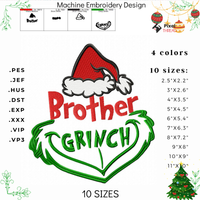 The Grinch Family machine embroidery design. 