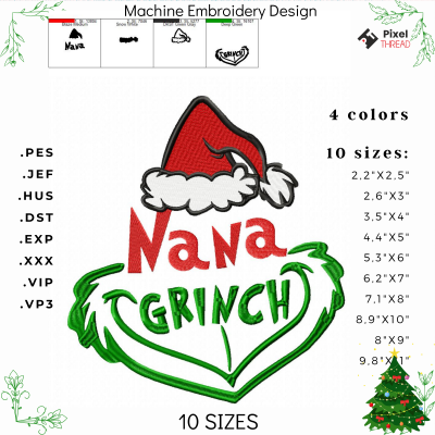 Nana Grinch machine embroidery design. Sister Grinch embroidery for a Christmas present.