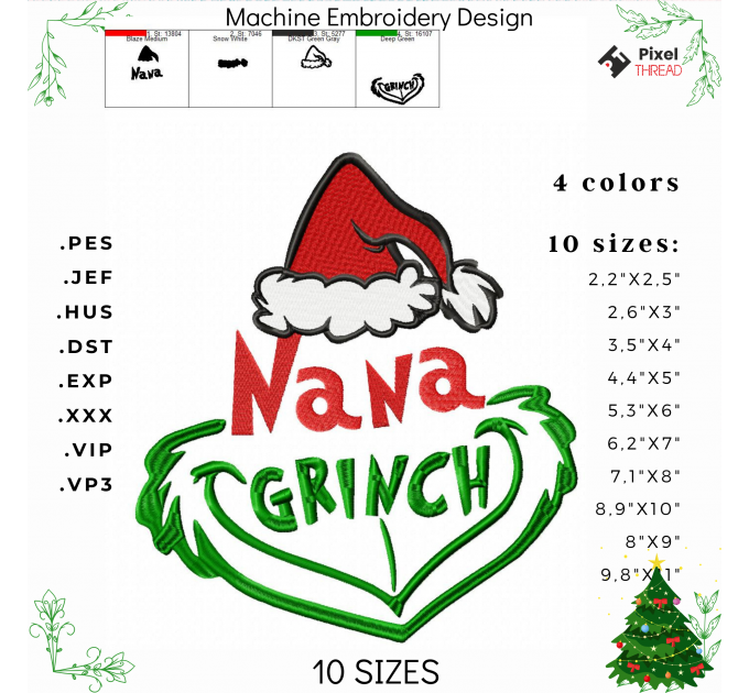 Nana Grinch machine embroidery design. Sister Grinch embroidery for a Christmas present.