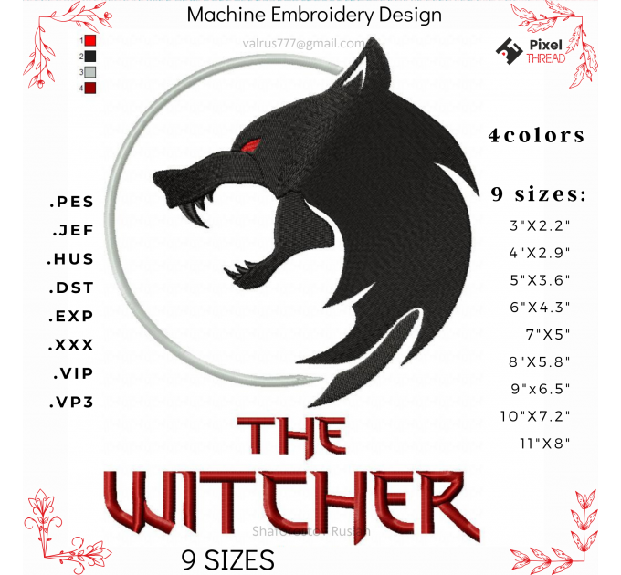 The Witcher machine embroidery design, a gift for a loved one